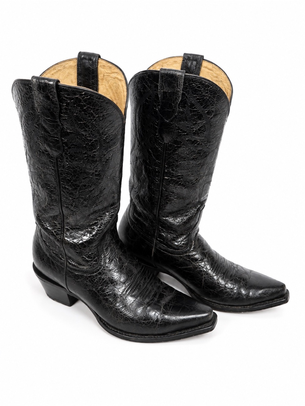 Roper Black Glossy Leather Snip Toe Western Cowboy Boots Size 9